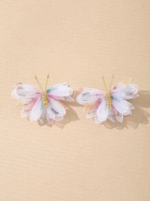 2pcs/Set Girls Colorful Chiffon Butterfly Hair Clips, Cute Everyday Hair Accessories - Multicolor - View 5