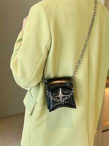 Mini Star Decor Flap Chain Square Bag - Black - View 5