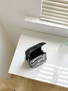 Mini Star Decor Satchel Flap Chain Square Bag - Black - View 5