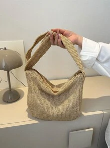 Minimalist Shoulder Bag Simple Straw Bag - Khaki - View 1