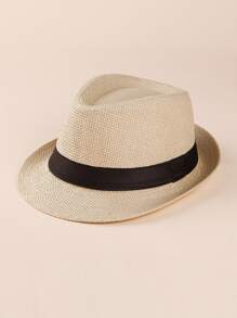 Kids Belt Decor Straw Hat - Beige - View 1