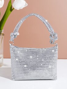 Lấp lánh lấp lánh quyến rũ, sequin, sang trọng, túi vuông trang trí bằng kim cương nhỏ sáng bóng Túi buổi tối, kim cương giả túi ăn tối, ngọc trai giả cho cô gái dự tiệc, phụ nữ, cô dâu Hoàn hảo cho bữa tiệc, đám cưới, vũ hội, bữa tối/tiệc, cho cocktail - Bạc - Xem 1