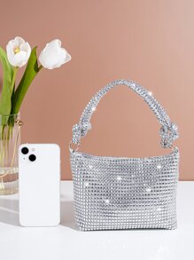 Lấp lánh lấp lánh quyến rũ, sequin, sang trọng, túi vuông trang trí bằng kim cương nhỏ sáng bóng Túi buổi tối, kim cương giả túi ăn tối, ngọc trai giả cho cô gái dự tiệc, phụ nữ, cô dâu Hoàn hảo cho bữa tiệc, đám cưới, vũ hội, bữa tối/tiệc, cho cocktail - Bạc - Xem 4