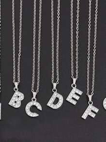 Rhinestone Letter Pendant Necklace - Silver - View 3