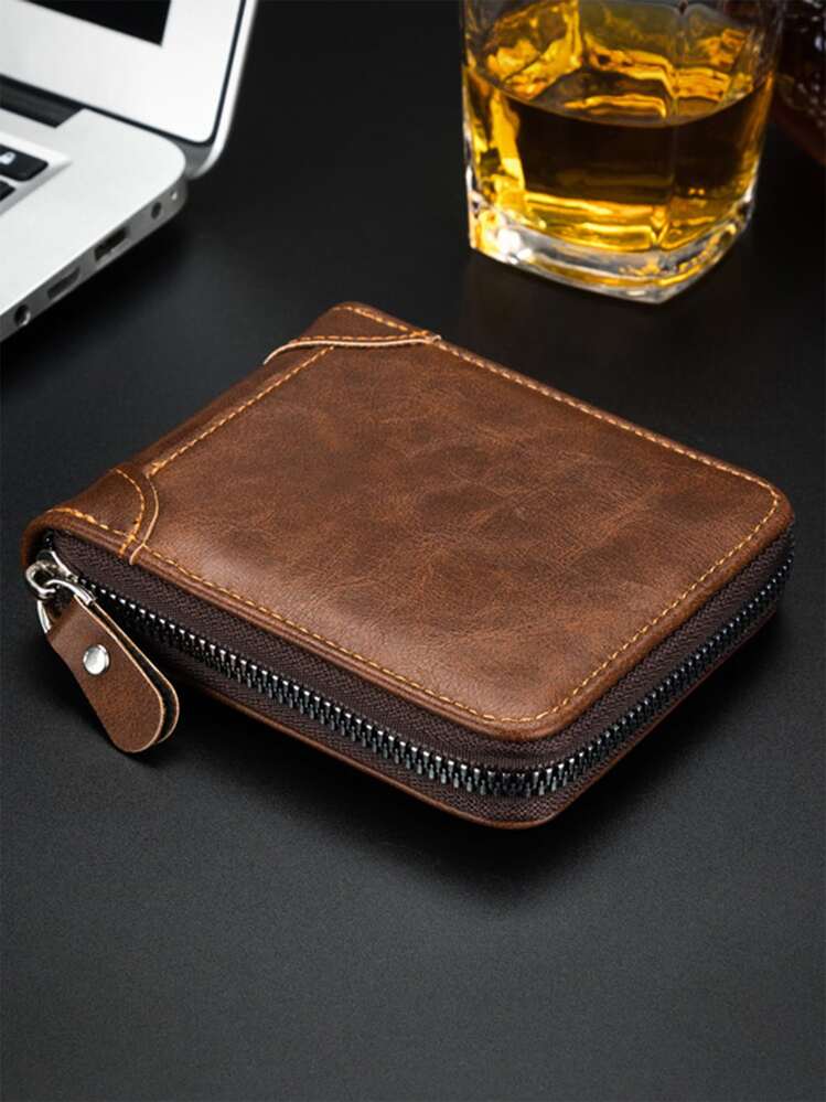 Men's Wallet Zipper Small Purse Card Holder Man Coin Purse Man Money Bag - Brown - View 2