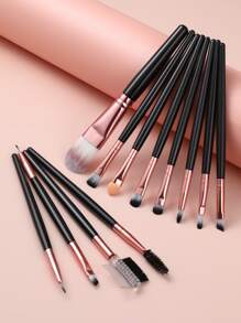 Set de 12 piezas de brochas de maquillaje de pelo sintético premium, juego de brochas para difuminar sombras de ojos, herramientas cosméticas para rostro y ojos, set de brochas, kit de brochas de maquillaje, set completo de maquillaje, set de brochas de maquillaje, kit de maquillaje completo, set de brochas, set de brochas de maquillaje, set de regalo de maquillaje, set - Negro - Ver 1