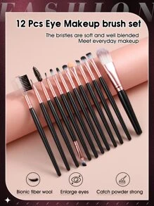 Set de 12 piezas de brochas de maquillaje de pelo sintético premium, juego de brochas para difuminar sombras de ojos, herramientas cosméticas para rostro y ojos, set de brochas, kit de brochas de maquillaje, set completo de maquillaje, set de brochas de maquillaje, kit de maquillaje completo, set de brochas, set de brochas de maquillaje, set de regalo de maquillaje, set - Negro - Ver 3