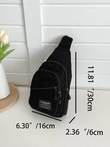 Mini Letter Patch Decor Corduroy Sling Bag - Black - View 5