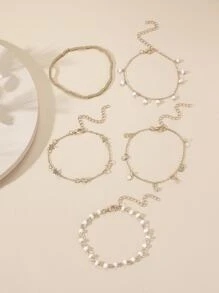 5入組/套星形裝飾腳錬 - 金黃色 - 查看 2