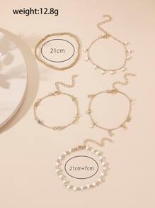 5入組/套星形裝飾腳錬 - 金黃色 - 查看 3