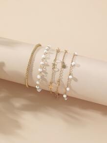 5入組/套星形裝飾腳錬 - 金黃色 - 查看 4