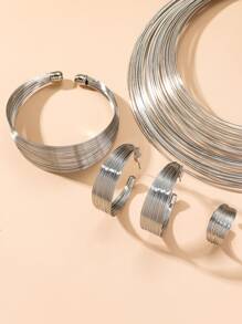 5入組/套極簡首飾套裝 - 銀色 - 查看 2