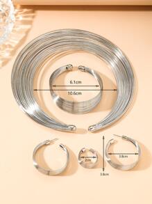 5入組/套極簡首飾套裝 - 銀色 - 查看 3
