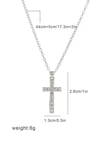 Rhinestone Cross Charm Necklace - Silver - View 3