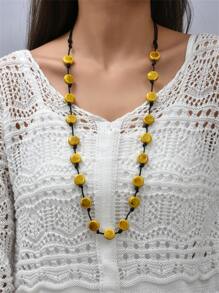 Round Decor Necklace - Yellow - View 8