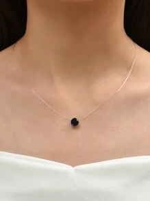 Cubic Zirconia Charm Necklace - Blue - View 1