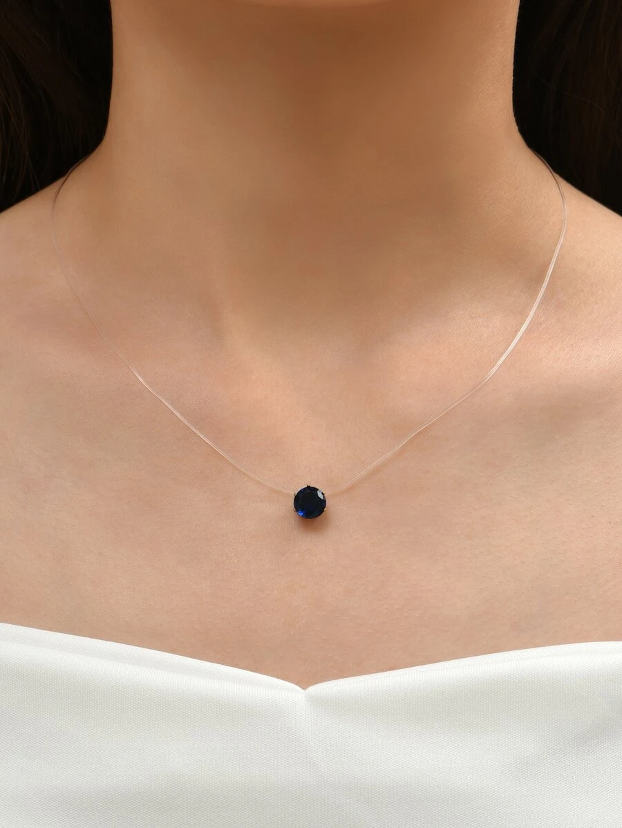 Cubic Zirconia Charm Necklace - Blue - View 1