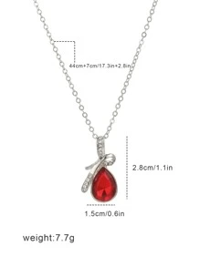 Rhinestone Decor Water-drop Pendant Necklace - Red - View 4