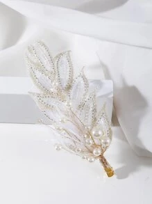 釘珠和人造珍珠裝飾髮夾 - 白色 - 查看 3