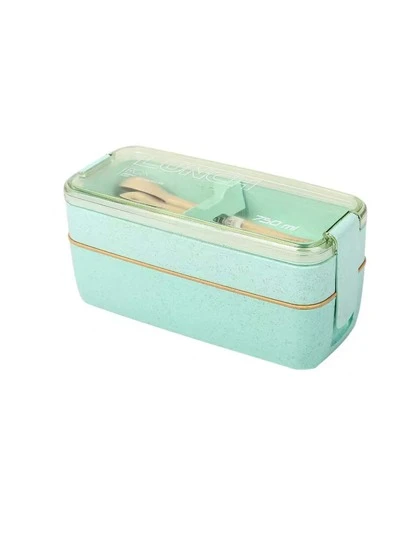 1入組塑料午餐盒帶叉子和勺子字母圖形2層午餐袋工作學校