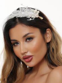 釘珠和人造珍珠裝飾髮夾 - 白色 - 查看 5