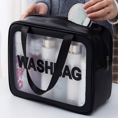 1pc Travel Storage Bag PVC Portable Pouch Letter Graphic Print, Waterproof Fabric For Storing Clothes, Accessories, Toiletries And Travel Essentials For Travel Storage Bag,Makeup Bag,Cosmetic Bag,Vacation Organizer,Large Capacity Makeup Organizer Makeup Case, For Lipstick, Brush, Skincare, Mobile Phone, Coin, Small Items, For Home,Gift,Vacation And Festival Halloween Christmas Multifunctional Use,Boho Vibes,For Holiday Beach, Bathroom Collection, Bedroom Collection, Large Capacity