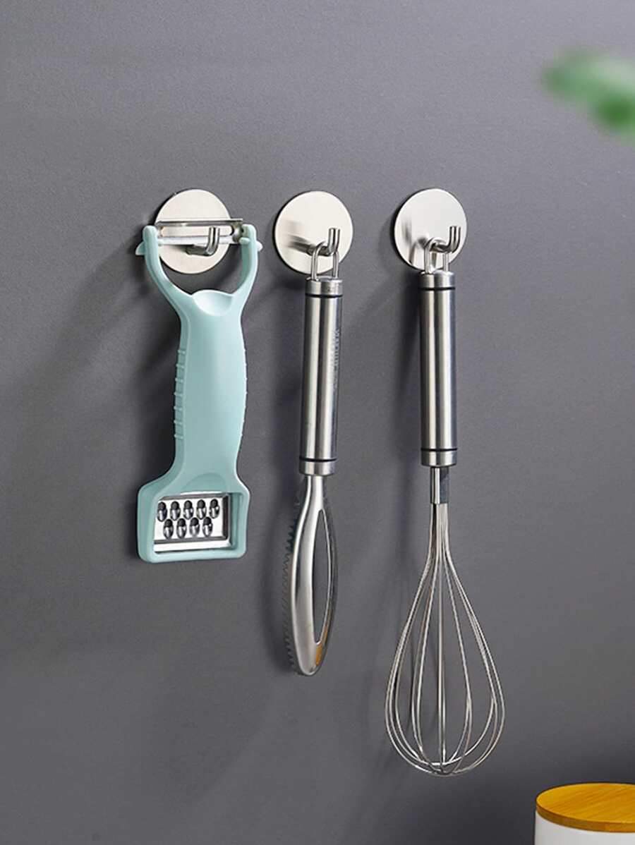 5pcs Stainless Steel Hook, Round Wall Hook For Kitchen - Silver - View 1