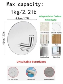 5pcs Stainless Steel Hook, Round Wall Hook For Kitchen - Silver - View 2