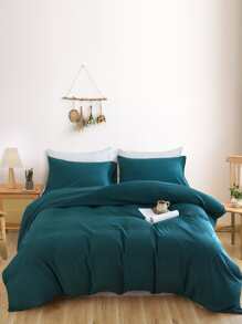 3pcs/set Green Duvet Cover Set (1pc Comforter Cover, 2pcs Pillowcase), Modern Fabric Bedding Set For Home - Green - View 1