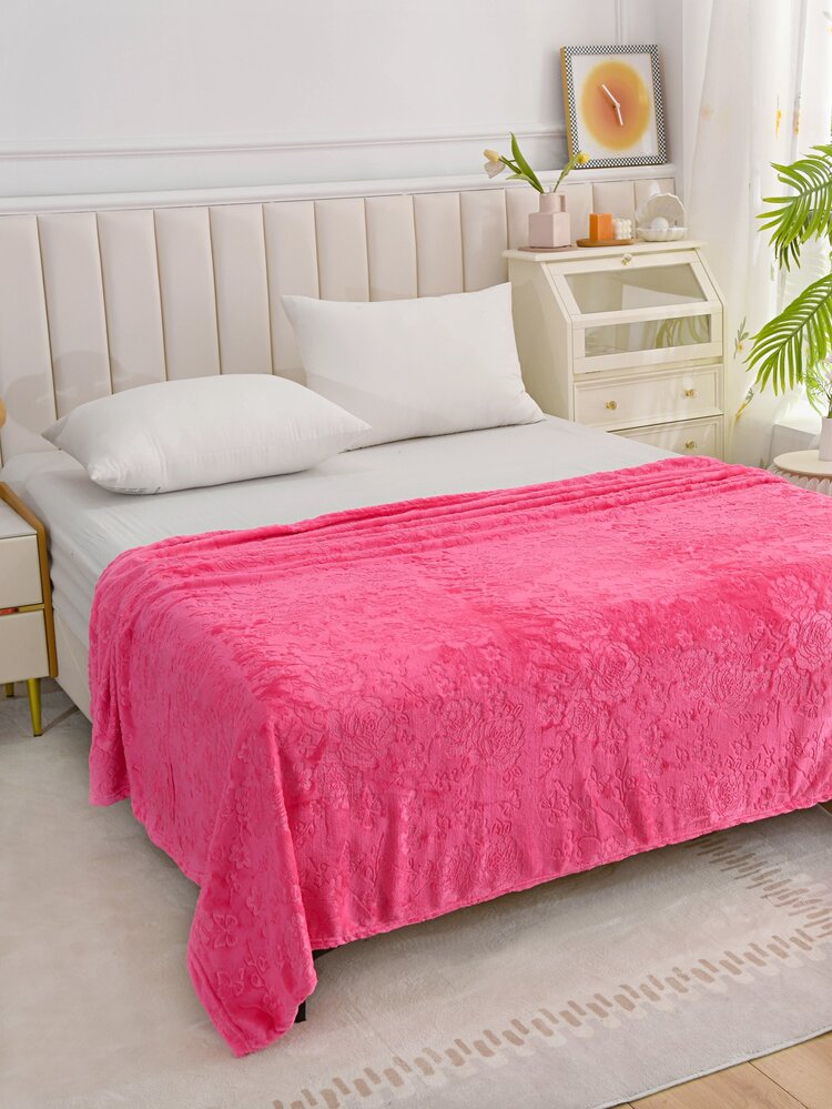 1pc Hot Pink Blanket, Minimalist Knitted Flannelette Flower Embossed Blanket  For Bed | SHEIN ASIA