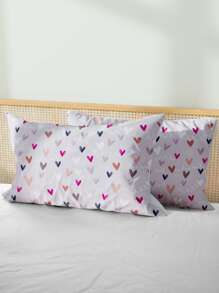 1pair Heart Pattern Pillow Case Without Filler, Cartoon Fabric Bed Pillow Case For Bedroom - Multicolor - View 1
