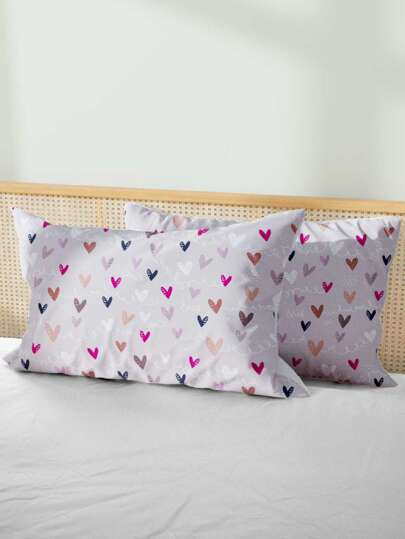 1pair Heart Pattern Pillow Case Without Filler, Cartoon Fabric Bed Pillow Case For Bedroom