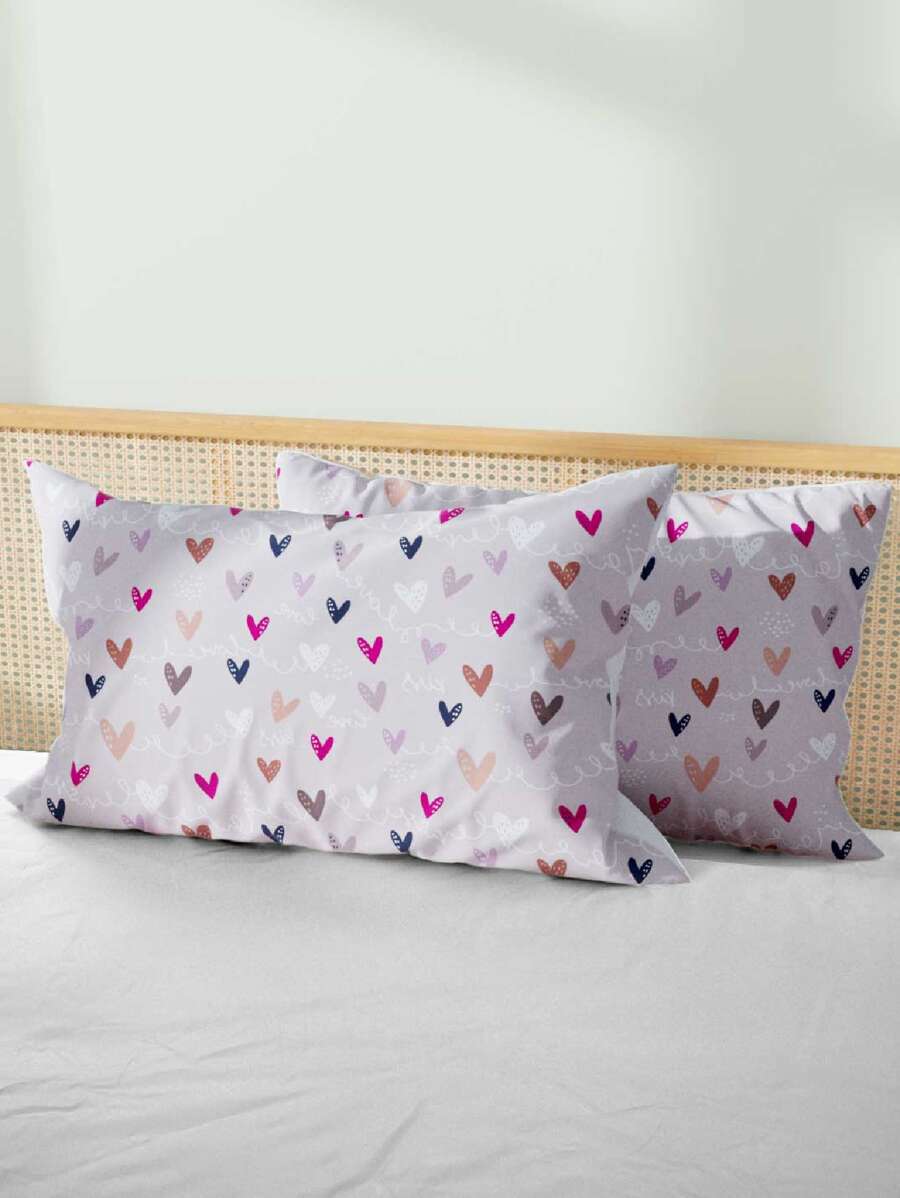 1pair Heart Pattern Pillow Case Without Filler, Cartoon Fabric Bed Pillow Case For Bedroom - Multicolor - View 1