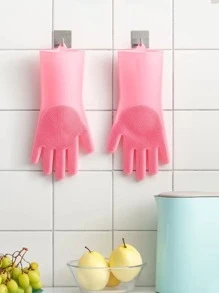 2入組/套矽膠家用手套粉色家用洗碗手套