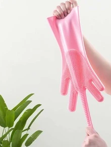 2入組/套矽膠家用手套粉色家用洗碗手套