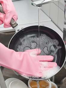 2入組/套矽膠家用手套粉色家用洗碗手套