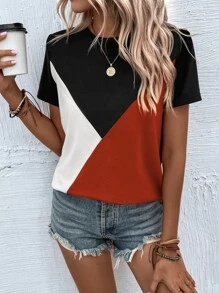 SHEIN LUNE Colour Block Tee - Rust Brown - View 3