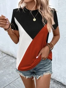 SHEIN LUNE Colour Block Tee - Rust Brown - View 4
