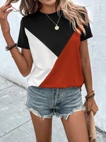 SHEIN LUNE Colour Block Tee - Rust Brown - View 5