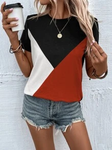 SHEIN LUNE Colour Block Tee - Rust Brown - View 6
