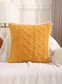 1入組簇簇球裝飾提花棉布枕套 - 黃色 - 查看 5