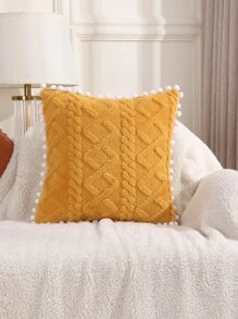 1入組簇簇球裝飾提花棉布枕套 - 黃色 - 查看 6