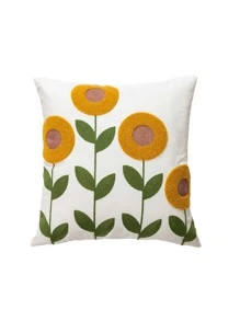 1 件花卉刺绣波西米亚风格方形抱枕套，适合客厅、卧室、所有季节 - 彩色 - 查看 4