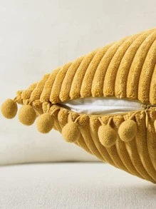 1 pieza unicolor decorativo Cojín minimalista de tela ribete con pompón Funda de cojín para casa - Amarillo - Ver 3