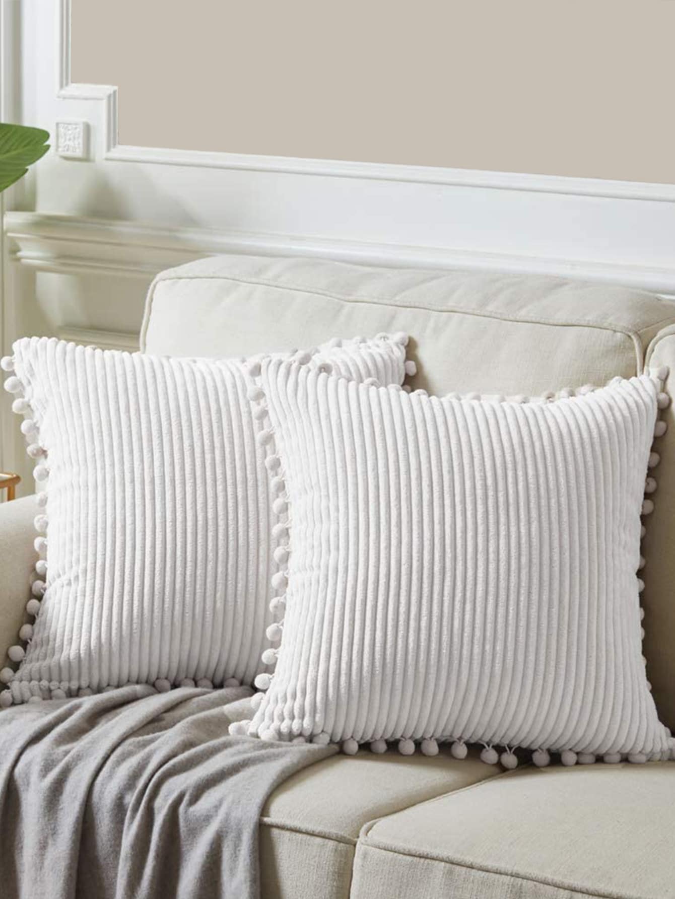 1入組羊毛球抱枕套(不含內芯) - 白色 - 查看 1