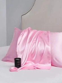 1pc Plain Satin Pillowcase Without Filler, Minimalist Polyester Pillow Cover For Bed - Baby Pink - View 1