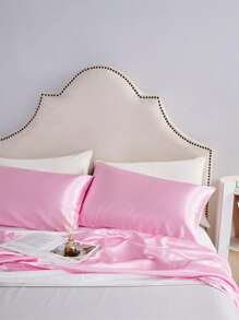1pc Plain Satin Pillowcase Without Filler, Minimalist Polyester Pillow Cover For Bed - Baby Pink - View 3
