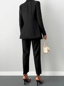 EURMUSE Double Breasted Blazer With Tailored Trousers - Black - View 2