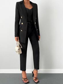 EURMUSE Double Breasted Blazer With Tailored Trousers - Black - View 3