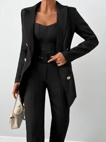 EURMUSE Double Breasted Blazer With Tailored Trousers - Black - View 5